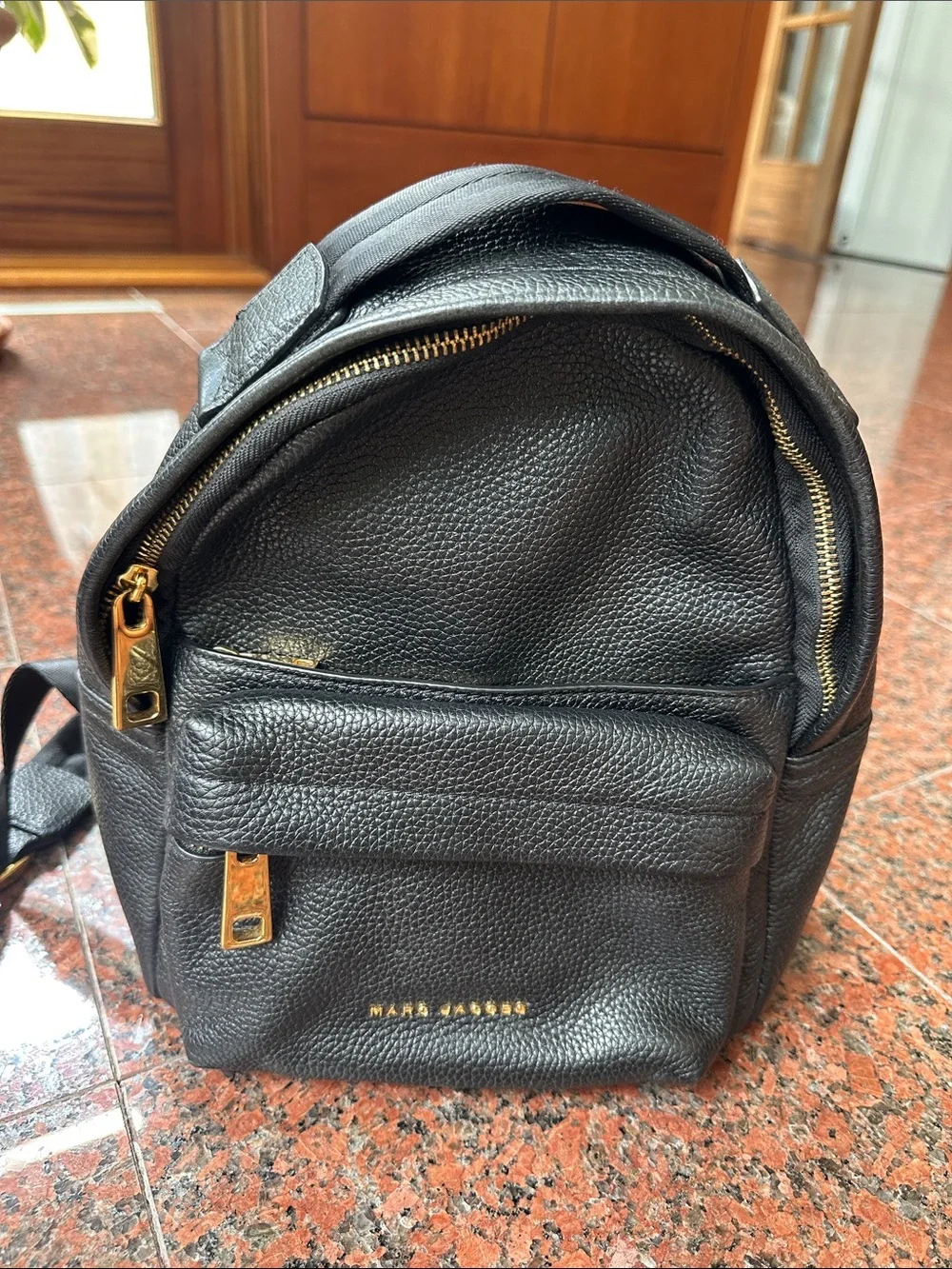 Marc Jacobs black Pebbled Leather MINI Backpack with Gold Hardware